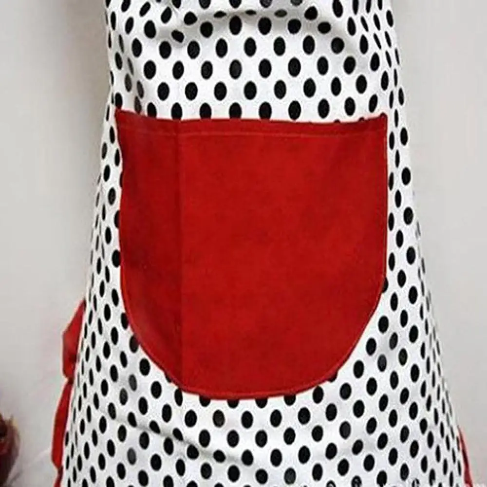 Women Apron With Pocket Cute BowKnot Dot Aprons Canvas Fashionable Practical Kitchen Restaurant Cafe Bib Cooking