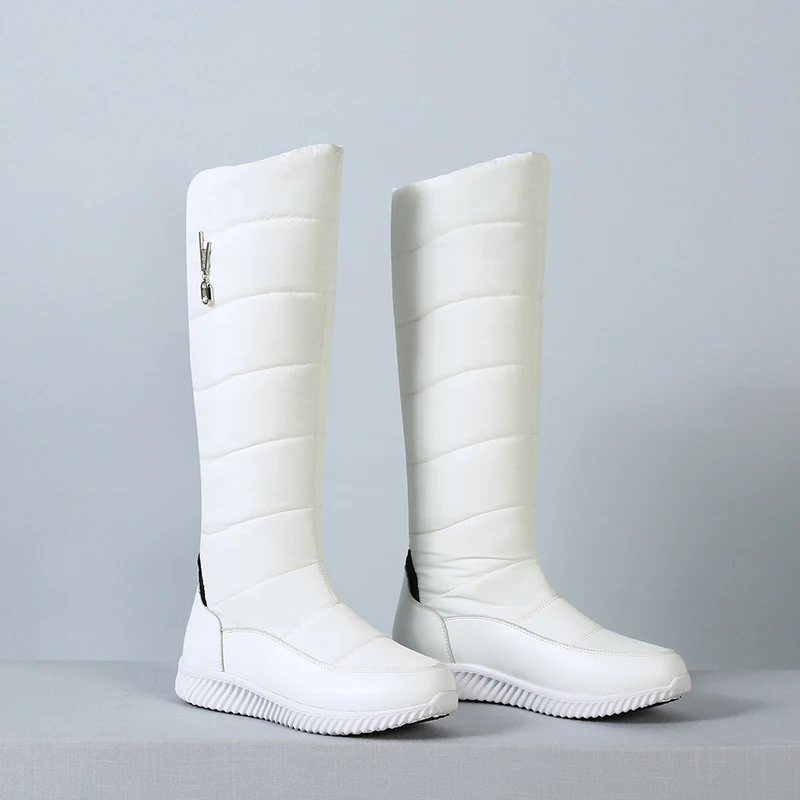 2023 New Leather Waterproof Down Space Cotton Padded Snow Boots Keep Warm In Cold Winter Stitching Fabric Knee-High Boots