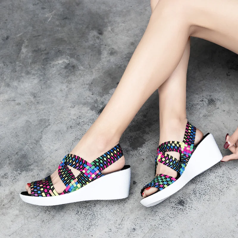 2023 Spring Women Sandals Shoes Women Woven Shoes High Wedges Heels Wovens Gladiator Sandals with Platform Open Toe Casual Shoes