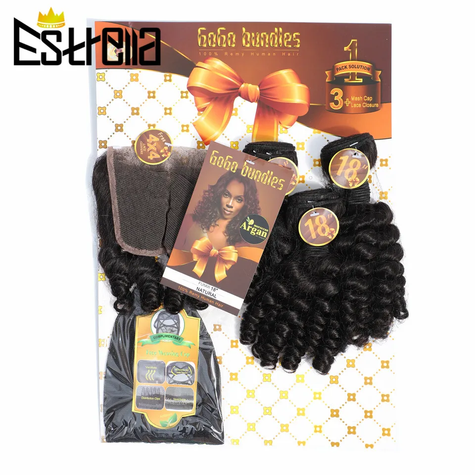 Funmi Hair Curly Bundles ปิดมาเลเซีย Spiral Curl 3ชุดกับ4X4ปิดลูกไม้220G/Lot ผมต่อมนุษย์