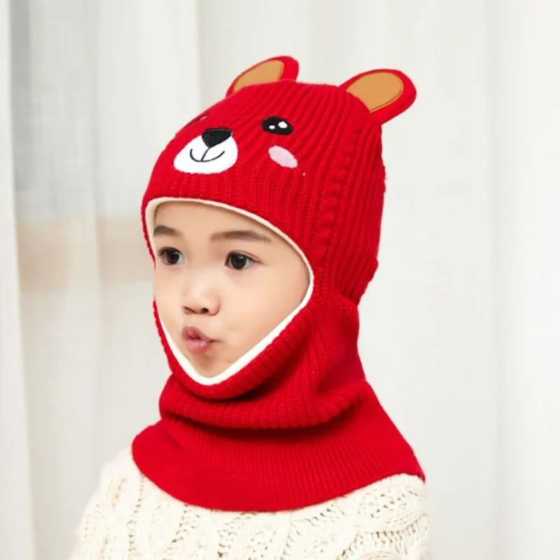 Doitbest 2 to 6 years old Boy girl Beanie Protect neck Cartoon animal Windproof Winter Child knit hat kids girl\'s Earflap Caps