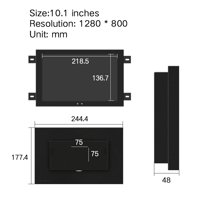 IPS Screen 10.1 Inch Computer Monitor VGA HDMI DVI 1280*800 Not Touch Screen Industrial LCD Display