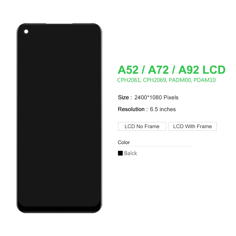 6.5'' Display For Oppo A92 A72 A52 LCD Touch Digitizer Screen With Frame Assembly CPH2059 CPH2061 CPH2069 CPH2067