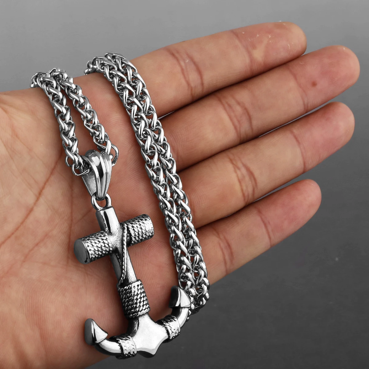 Stainless Steel Viking Anchor Pendant Necklace Vintage Personality Nordic Pirate Men\'s Party Jewelry Punk Hip Hop Necklace Gift