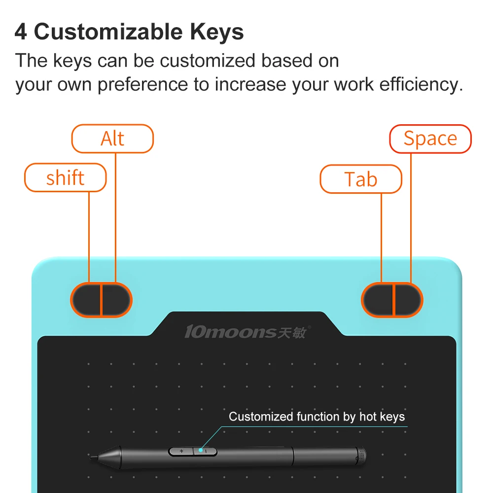 10moonsGraphic Drawing Tablet Battery-free Stylus Design 8192 Levels  Compatable for Windows Mac