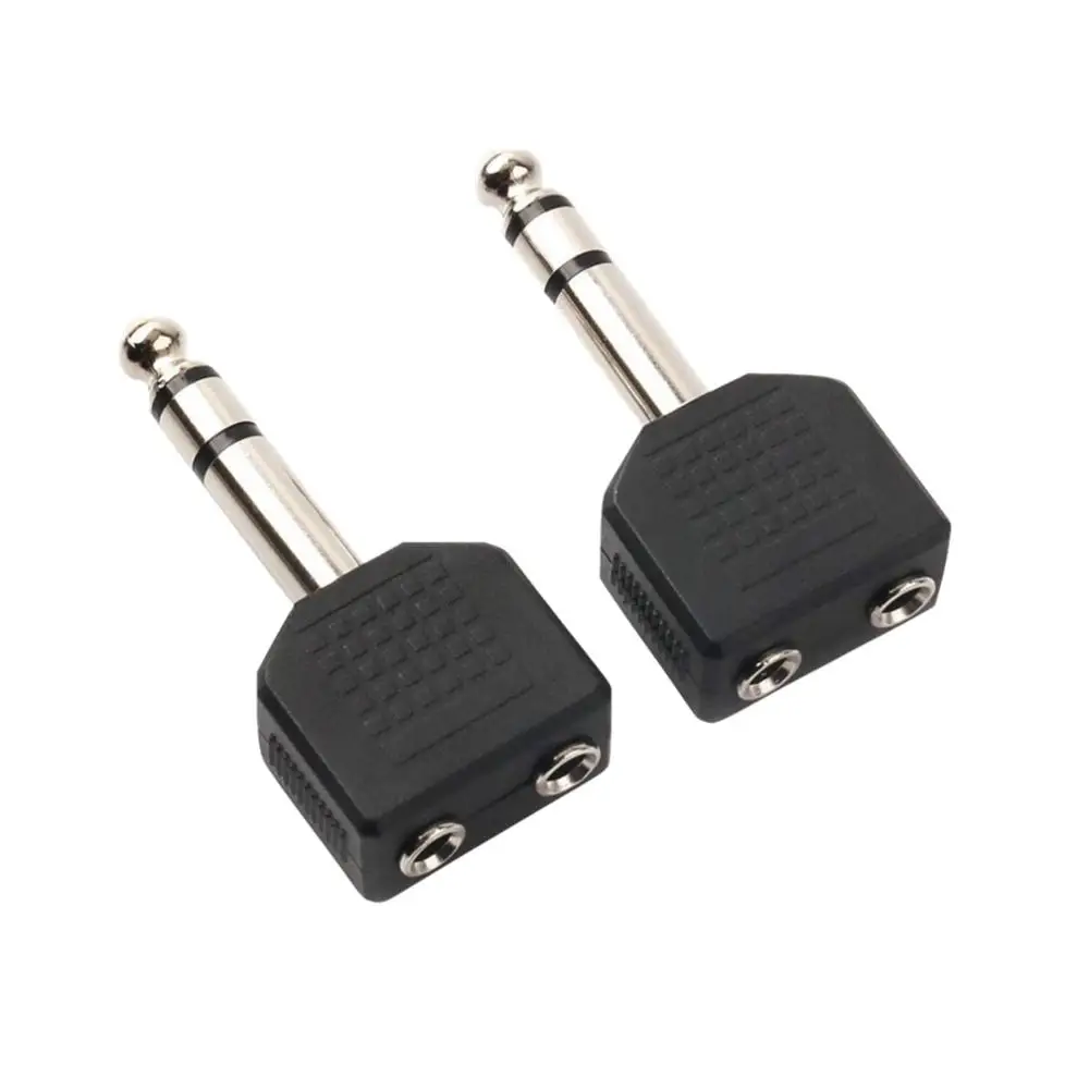 موصل محول مقسم ذكر ، 2 × 6.35 مللي متر ، 1/4 بوصة ، أنثى ستريو Y مزدوجة 3.5 مللي متر ، أسود