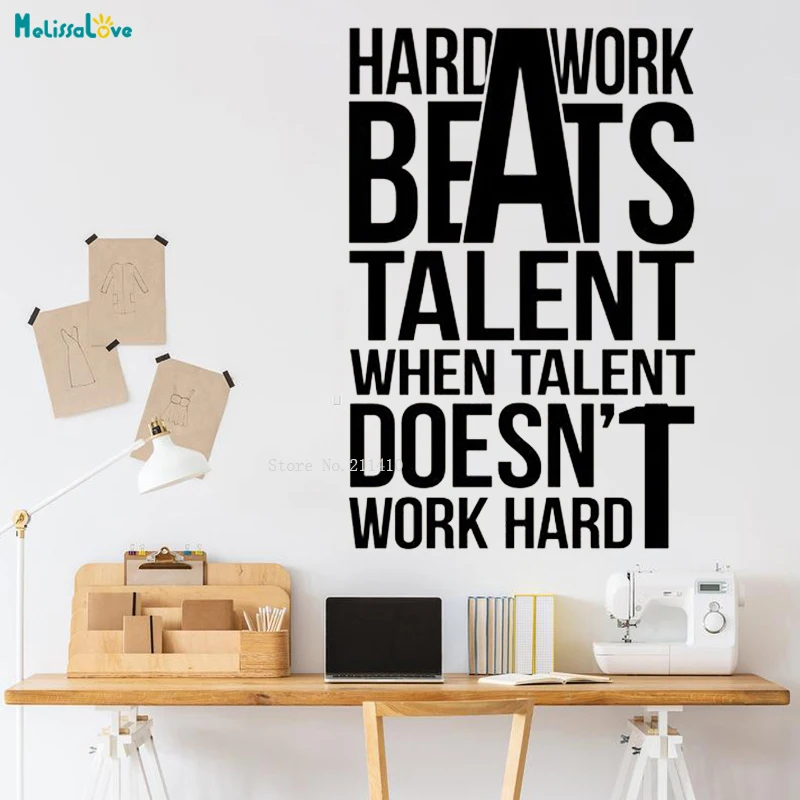 Hard Work Beats Talent Vinyl Wall Decal Sticker Gym Motivation Quote Workout Fitness Sport Home Interior Art Murals YT4451