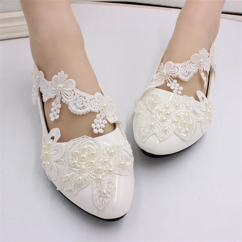 White lace wedding shoes hot sale Flat wedding dress shoes bride bridesmaid shoes fashion women\'s shoesBH163