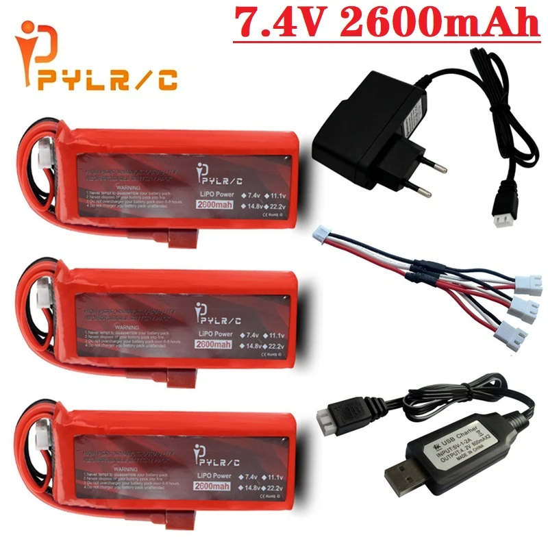 2S 7.4V 2600mah Lipo Battery for Wltoys 144001 124018 124019 12428 12402a 18301 18302 18311 RC Car with charger FT009 RC Boat