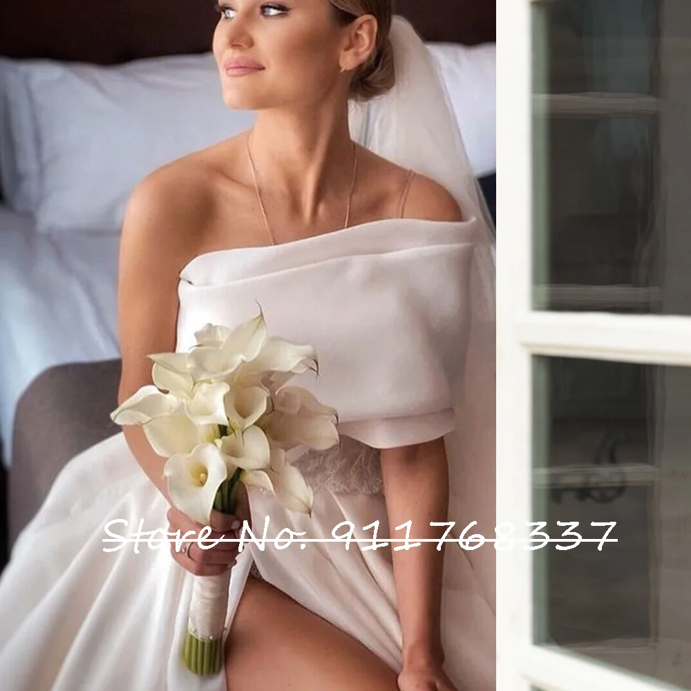 Gewaden De Mariage Organza Trouwjurk Één Schouder Sexy Trouwjurk Split Rok Eenvoudig Abito Da Sposa Strik Rug Hochzeitskleid