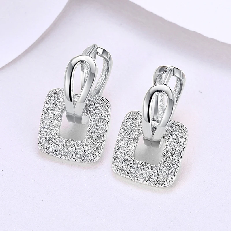 Aravant 925 Silver 18K Gold Square Hoop Earrings For Women Wedding Party Fashion Jewelry