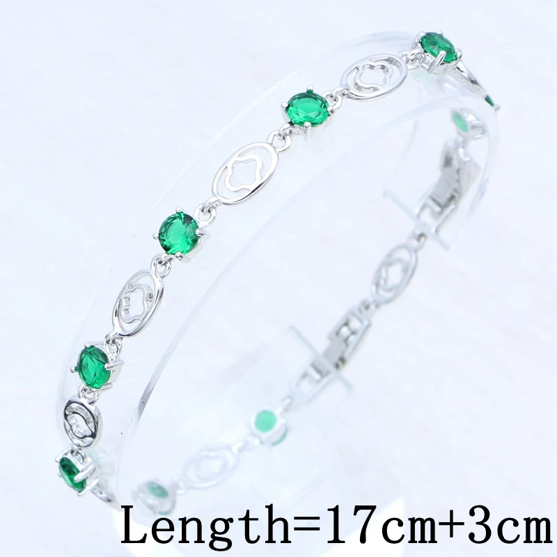 Silver 925 Jewelry Kit Adjustable Ring Earring Pendant Chain Bracelet Green Egg Cubic Zirconia Bridal Jewelry Set