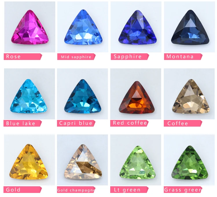 24-colors 8-23MM Crystal Glass triangle Fancy Stones fashion point back crystal  rhinestones for Jewelry Garment Accessories