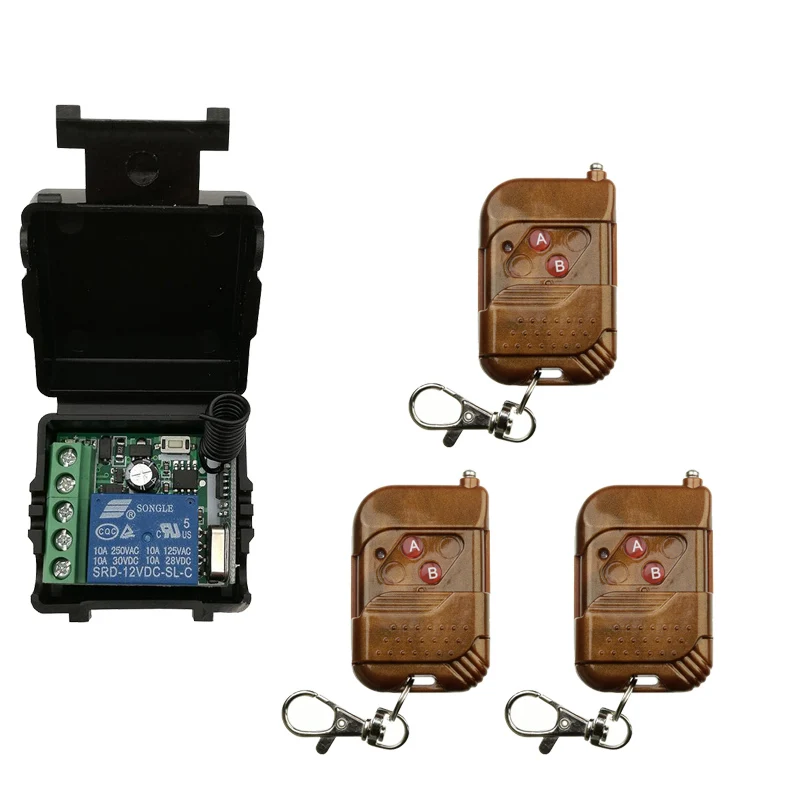 DC 12V 10A Relay 1CH Wireless RF Remote Control Switch Learning Code Transmitter + Receiver ; 315Mhz/433Mhz High Quality