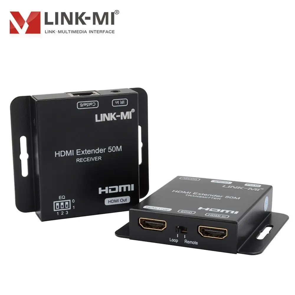 Extensor de LINK-MI 50m hdmi com laço para fora sobre o único suporte de cabo cat5e/6 1080p 60hz yuv4: 4:4 cópia local e remoto ir poc edid