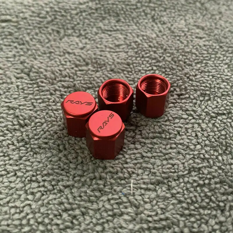 4X NEW VOLK RACING RAYS TIRE VALVE STEM CAPS FORGED ALUMINUM RED UNIVERSAL JDM