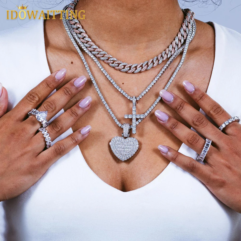 Can Be Opened Heart Shaped Photo Pendant Necklace Iced Out Bing 5MM Tennis Chain Cubic Zirconia Hiphop Women Men Jewelry