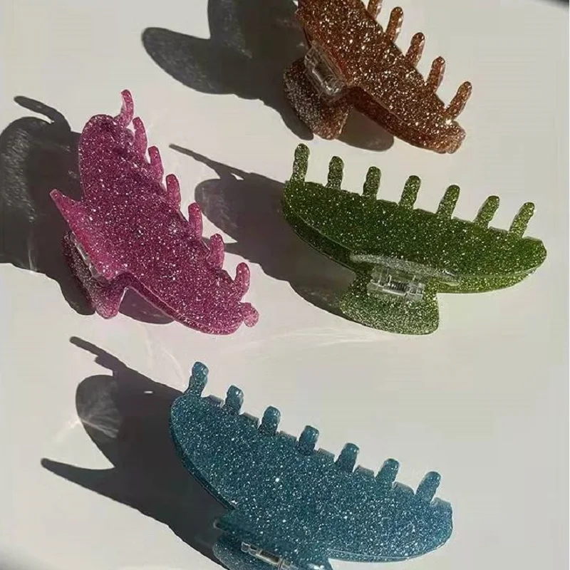 Nowe błyszczące cekiny pazury do włosów eleganckie akrylowe spinki do włosów Barrette krabowe spinki do włosów nakrycia głowy dla kobiet dziewczynki akcesoria do włosów