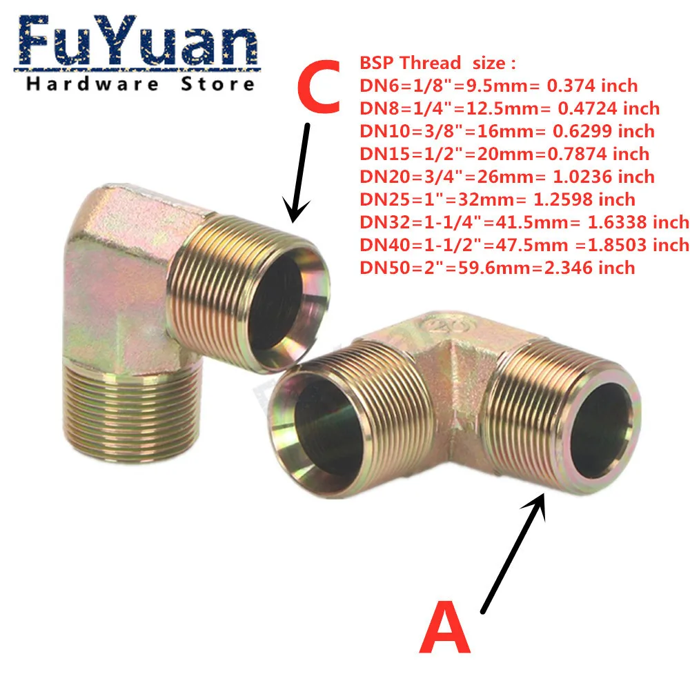 Tube d\'huile hydraulique haute pression, filetage mâle femelle BSP, acier au carbone, coude de annulé inage, 1/8 \