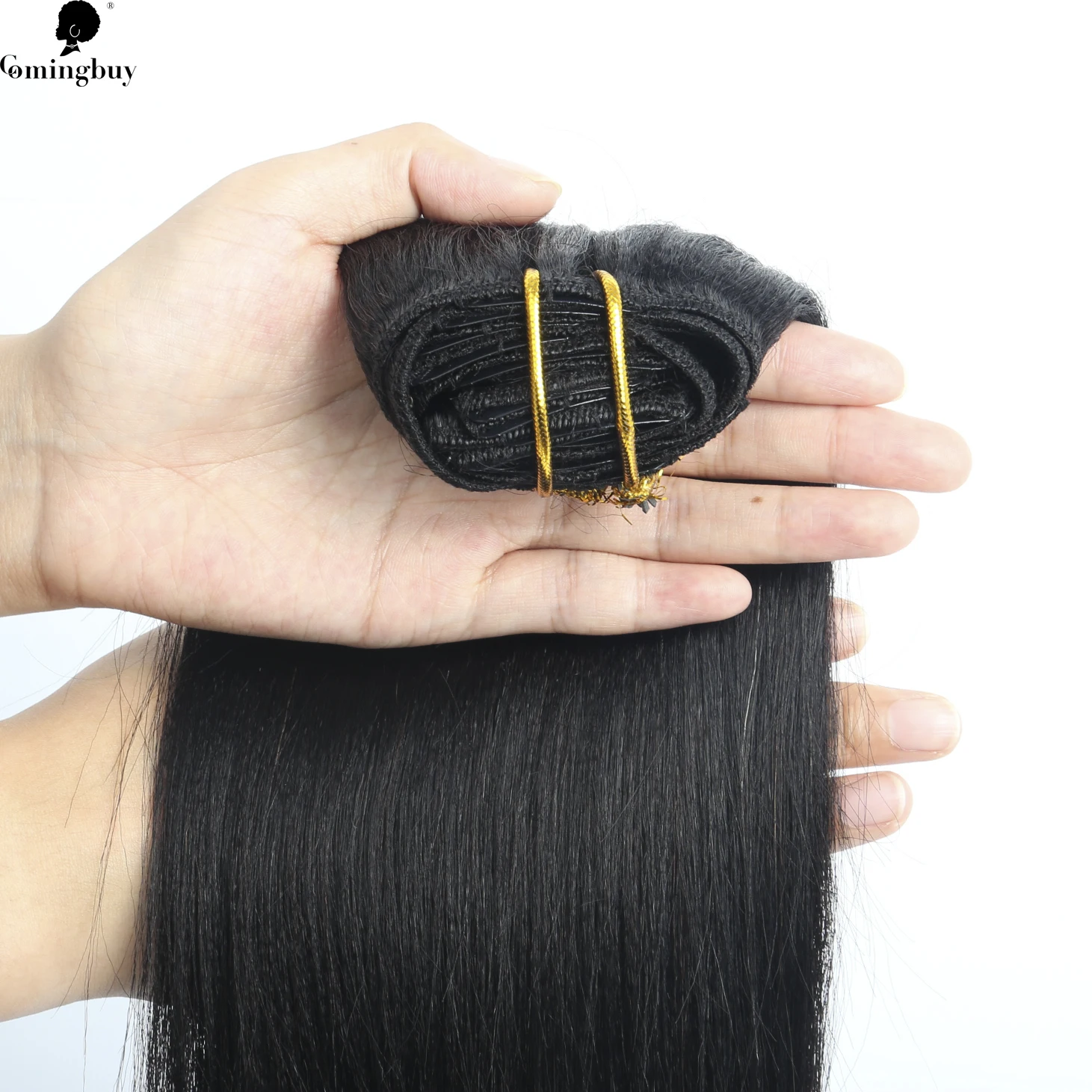 Light Yaki Straight Clip In Human Hair Extensions Peruvian Human Hair Yaki Straight Hair Bundles Clip Ins Hair For Black Women