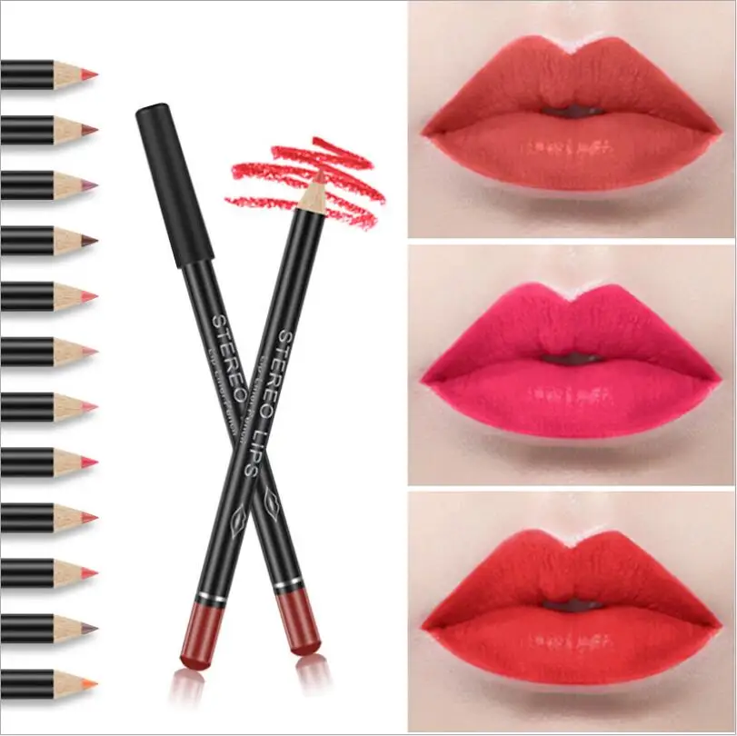 12 สี Stylish Lip Liner ดินสอกันน้ํา Lasting Lip Liner ดินสอสีดําเซ็กซี่ Matte Stick แต่งหน้าความงามเครื่องสําอางค์ T1050