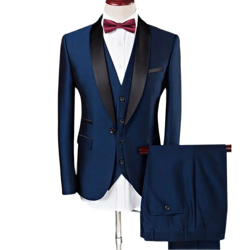 

Real Photo Navy Groom Tuxedos Handsome Men's Prom Business Suit Coat Waistcoat Trousers Sets (Jacket+Pants+Vest+Tie) NO:275