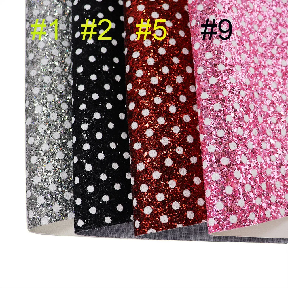 30x134cm Roll White Dots Stars Chuny Glitter Fabric Faux Leather For Bow Earring  DIY Craft Project AY139