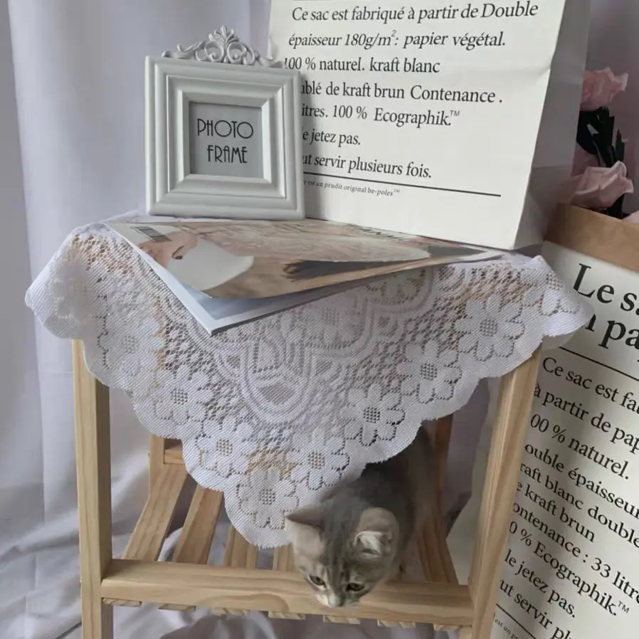 

Nordic Retro White Lace Tablecloth Tablecloth Ins Garden Tea Table Cloth Cover Cloth Hollow Lace Decoration Background Cloth