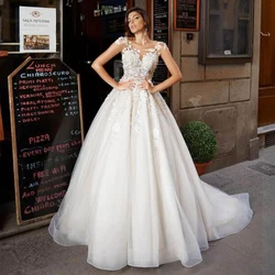 SoDigne Tulle A Line Wedding Dresses Short Sleeves Lace Appliqued Princess Ruffles Wedding Gown Customized African Bridal Dress