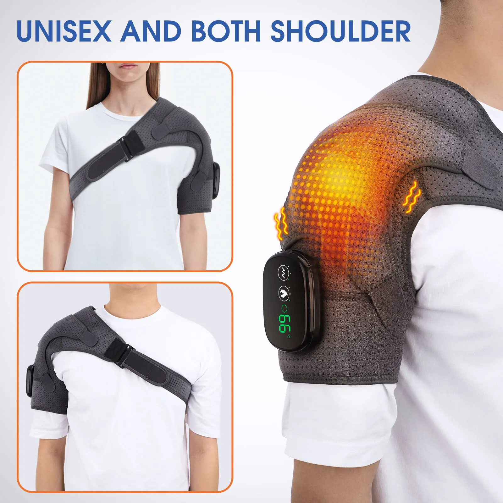 

Heating Vibration Therapy Shoulder Brace Rechargeable Shoulder Massage Support Adjustable Led Heating Belt For Arthritis Joint