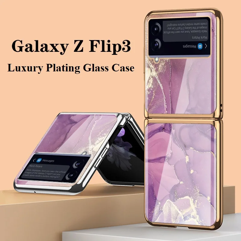 

Luxury Painted Tempered Glass Case for Samsung Z Flip 3 Cover Vintage Z Flip3 Shockproof Case for Galaxy Z Flip 3 Case