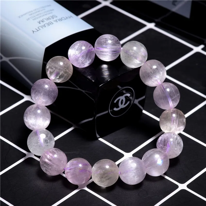 Natural Purple Kunzite Quartz Crystal Bracelet Yellow Kunzite 11mm 10mm 9mm 8mm 7mm Clear Round Beads Kunzite Cat Eye AAAAAA