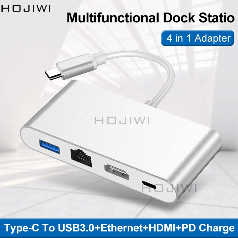 HOJIWI-محول HDMI 4 في 1 ، محور USB من النوع C إلى متعدد USB 3.0 ، محول Thunderbolt 3TF SD ، لجهاز MacBook Pro ، Huawei Mate