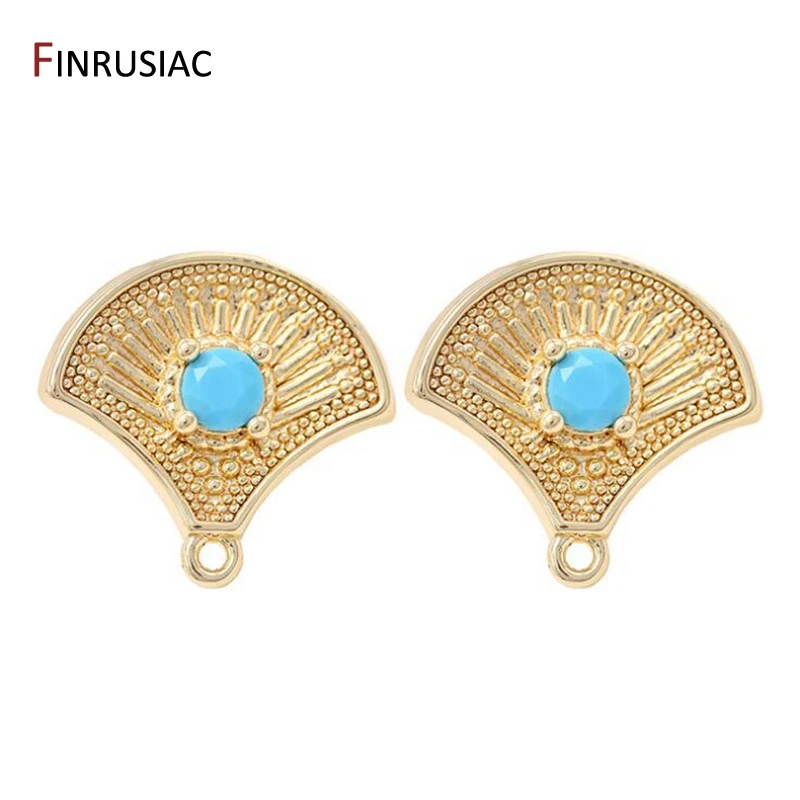 2020 New Designer 14k Gold Plated Zircon Fan-shaped Post Earrings Findings Crafts DIY Handmade Supplies Of Earrings Jewelry