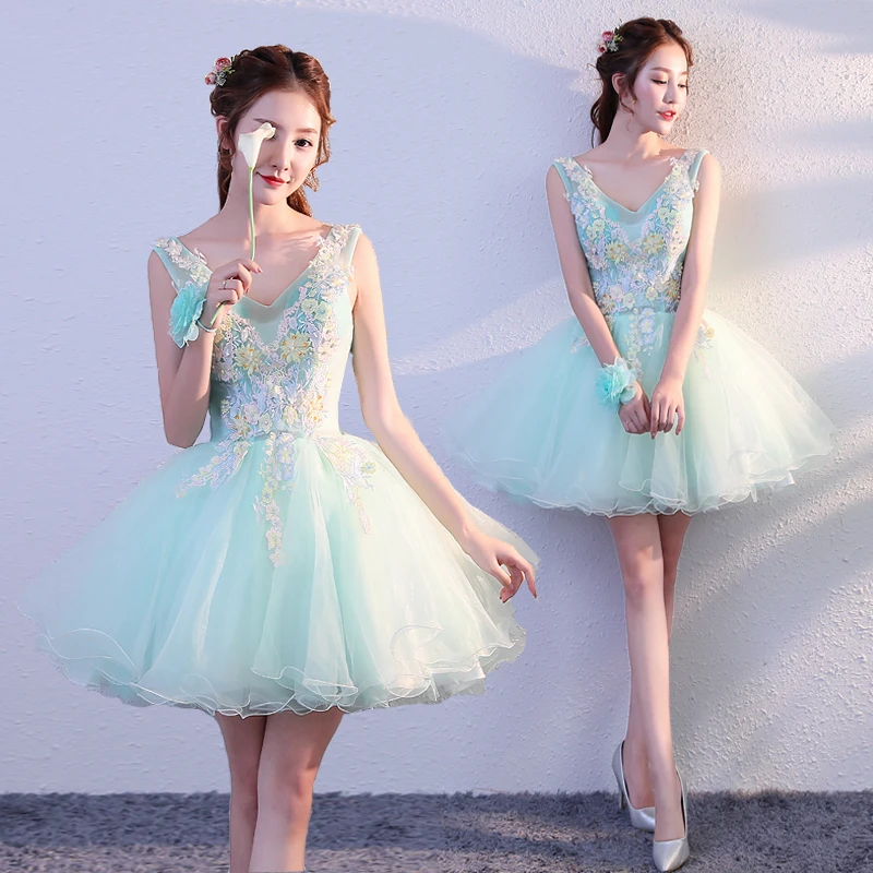 Free ship light ice blue lace embroidery sleeveless flower tutu lovely sleeve short lolita dress