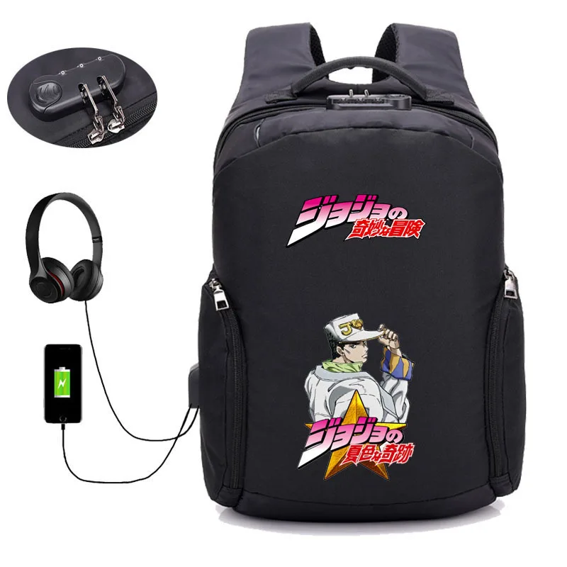 anime JoJo's Bizarre Adventure backpack Anti thief USB Recharging student book bag Laptop bag Men women Travel Backpack