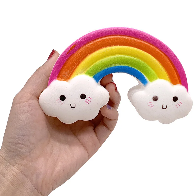 Cute Smiley Rainbow Squishy Slow Rising Simulation Bread Soft Scented Squeeze Toy Stress Relief Fun Collection for Kid Xmas Toy