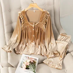 Velvet Nightwear Women Sleep Set Intimate Lingerie Casual 2PCS Pajamas Suit Spring Autumn New Velour Home Clothing Sleepwear