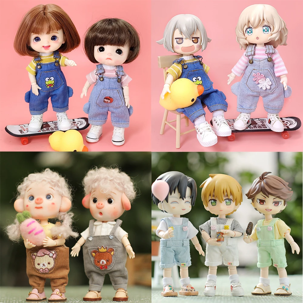 Kawaii 1/12 BJD Doll Clothes Fashion Suspender Pants Dolls jeans for ob11,gsc,body9 Dolls Accessories Obitsu 11 Clothes