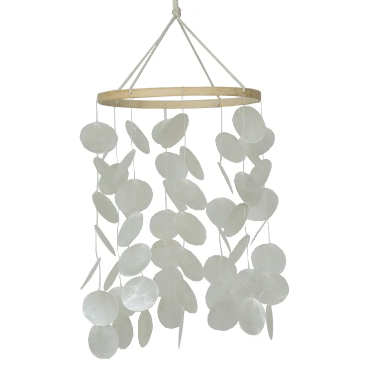 Children's Room Decoration Wall Hanging INS Shell Wind Chime Dream Catcher Simple Wooden Beads Round Solid Color Cotton Line