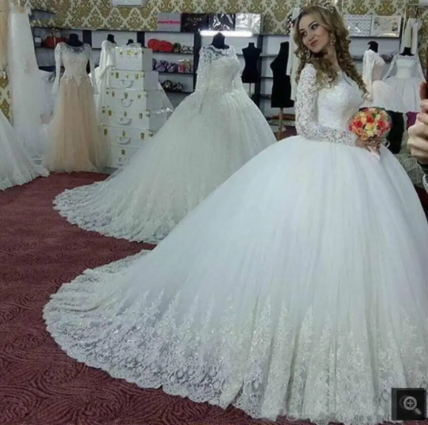 

Винтажное Бальное Платье, Свадебные платья с длинным рукавом, украшенные бисером, Кружевная аппликация, мусульманское женское скромное платье невесты, пышный корсет принцессы для невесты