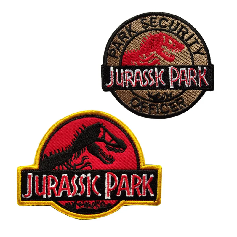 Red Color Jurassic Park Dinosaurs Embroidery Patches Custom Stripes Clothing Punk Stickers Hook&Loop Military Badges Appliques