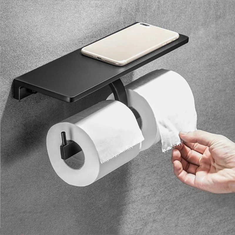 High Quality  Black Toilet Paper Holder Wall Mounted Double Roll Bathroom Accessories