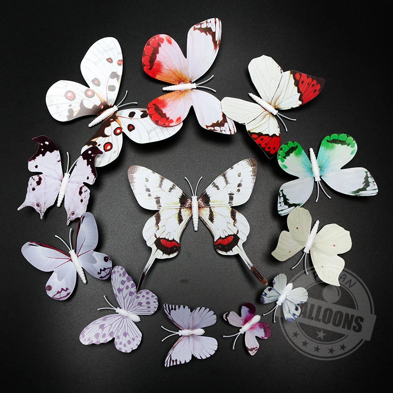 12pcs PVC Mixed Double Deck 3D Simulation Butterfly Mall Wedding Birthday Party Room Hanging Decoration Kindergarten Home Layout