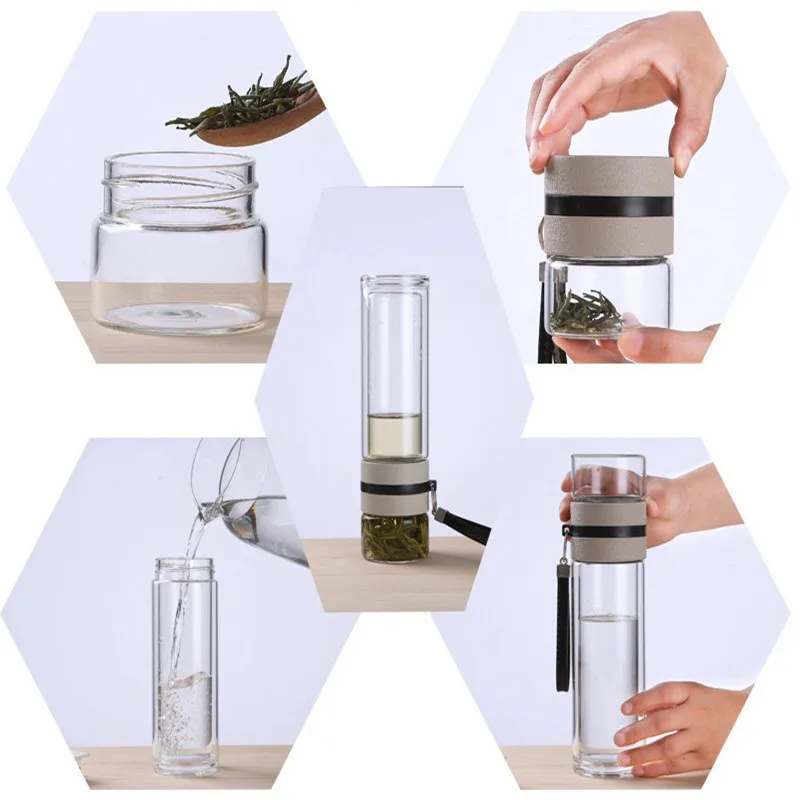 Travel Drinkware Portable Double Wall Glass Tea Bottle Tea Infuser Glass Tumbler Stainless Steel Filters The Tea Filter