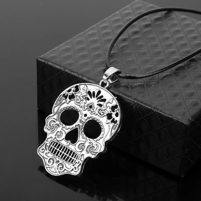 HANCHANG Fashion Jewelry Mexican Sugar Skull Pendant Necklace Day Of The Dead Skeleton Necklace Women Men Best Accessories Gift