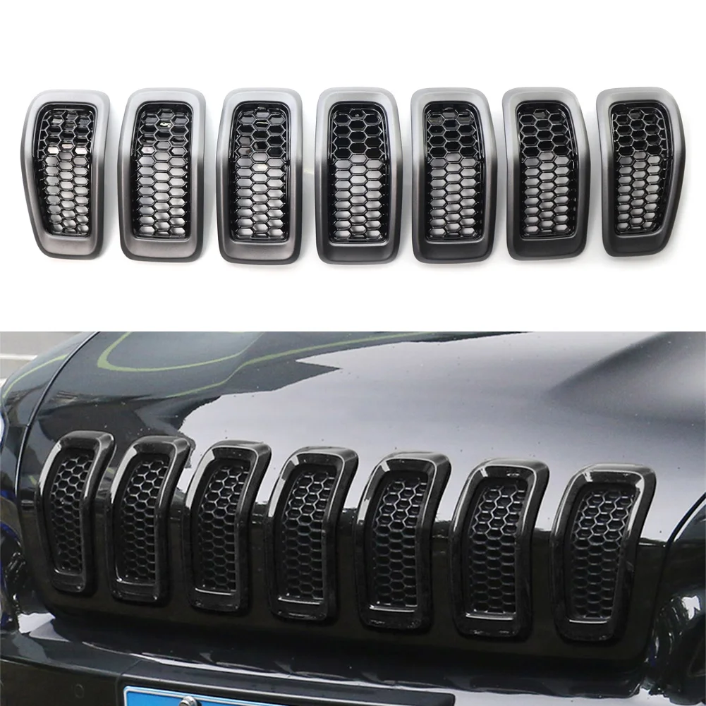 

ABS Car Front Grille Honeycomb Inserts Grill Cover Trim For Jeep Cherokee 2014 2015 2016 2017 2018 7Pcs