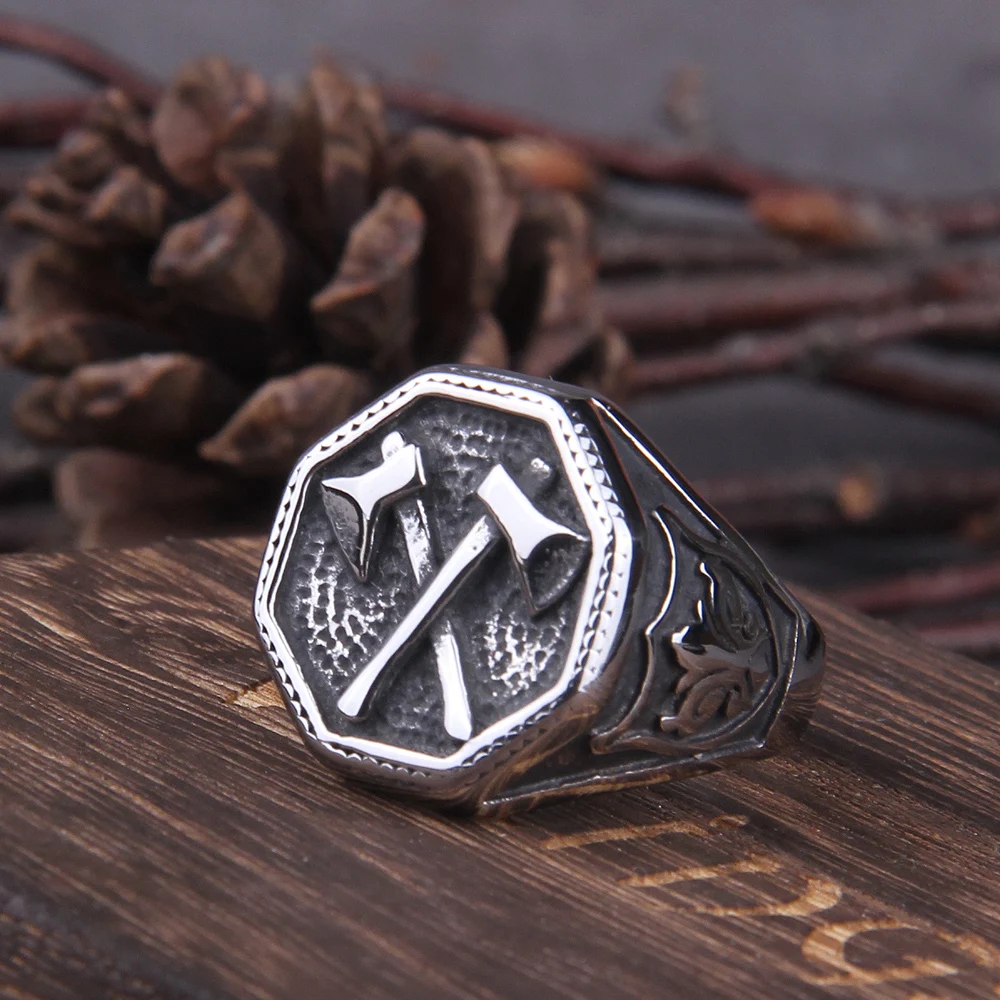 Wholesale Slavic Perun Axe Biker Ring Stainless Steel Jewelry Punk Classic Slavic Perun Motor Biker Ring For Men