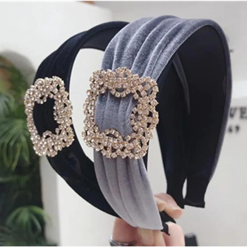 Velvet Crystals Headbands for Women Hair Accessories Solid Luxury Hairband with Crystals Buckle Adults Crystal Head Band