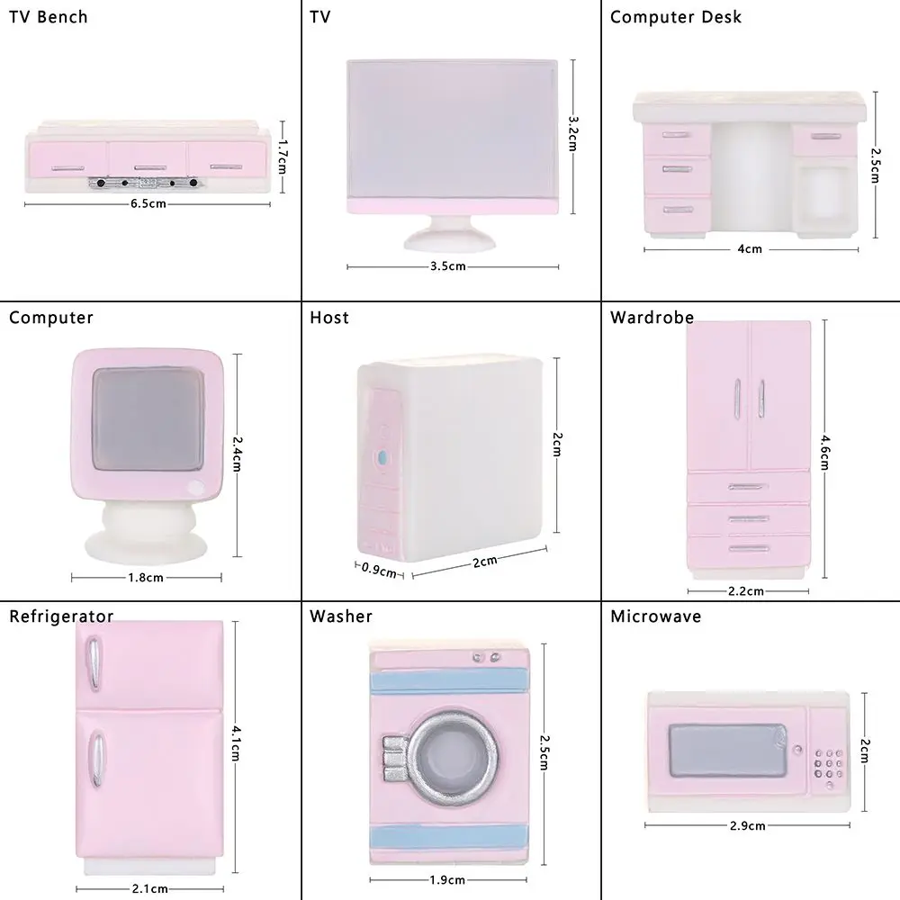 ตุ๊กตาเฟอร์นิเจอร์ Miniature สำหรับตุ๊กตา House Mini ของเล่นชุดอุปกรณ์เสริมทีวีห้องครัวตู้เย็นเด็กเล่น Diy Figurine